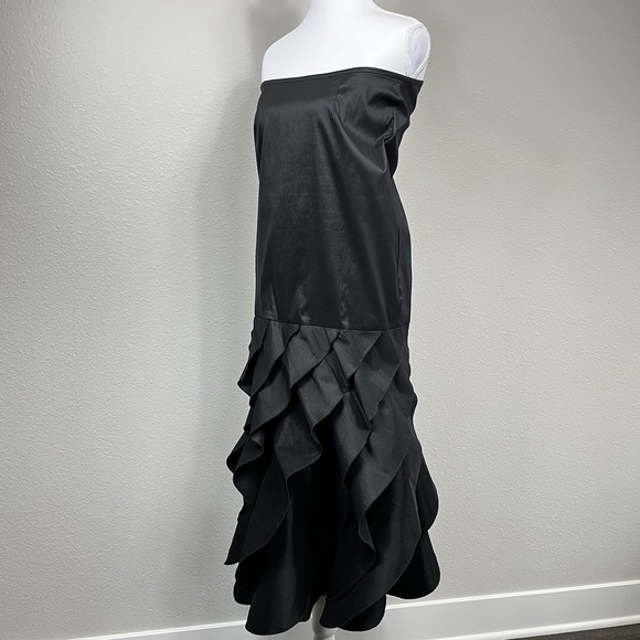 VTG XSCAPE by Joanna Chen Strapless Tiered Ruffle Mermaid Maxi Dress Black SZ 8 - Picture 3 of 13